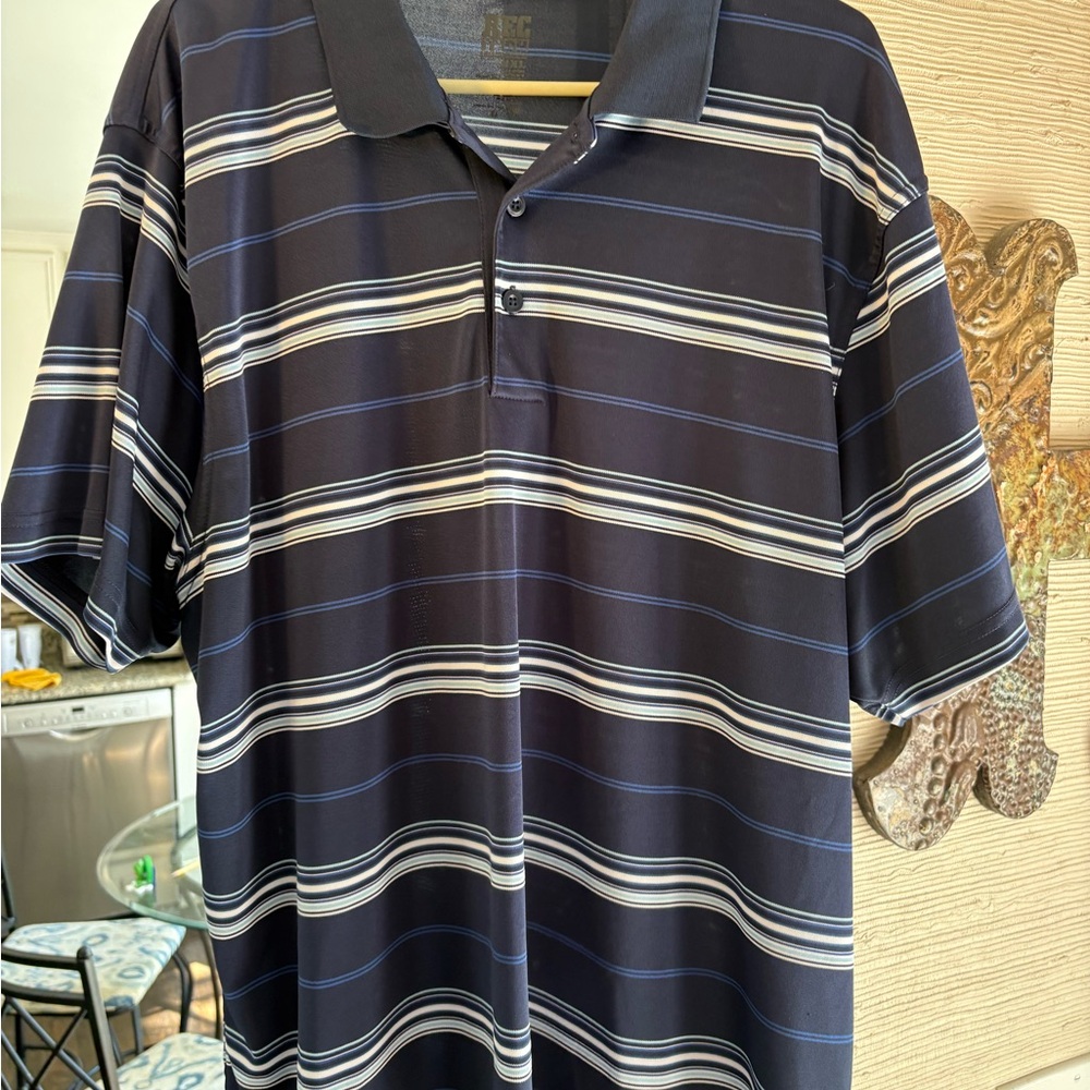 Striped Navy Polo Shirt with Spread Collar